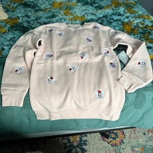 Disney Women’s Pink Sweatshirt with Mickey Snowman Design